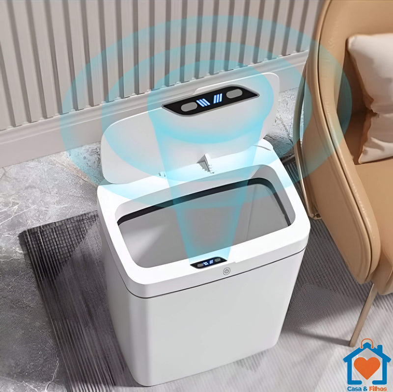 Lixeira inteligente com sensor estreito sem contato, lixeira eletrônica de 15L com ensacamento automático para banheiro inteligente, branca