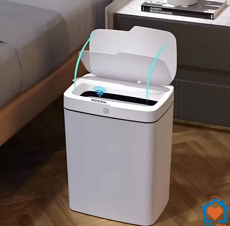 Lixeira inteligente com sensor estreito sem contato, lixeira eletrônica de 15L com ensacamento automático para banheiro inteligente, branca