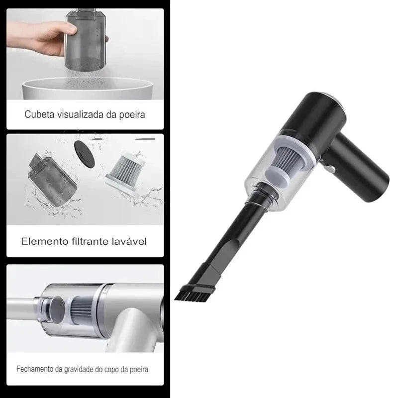 Mini aspirador de pó portátil para carros e casa, bateria recarregável USB, teclados de PCs e gabinetes, conveniente e eficiente em qualquer lugar