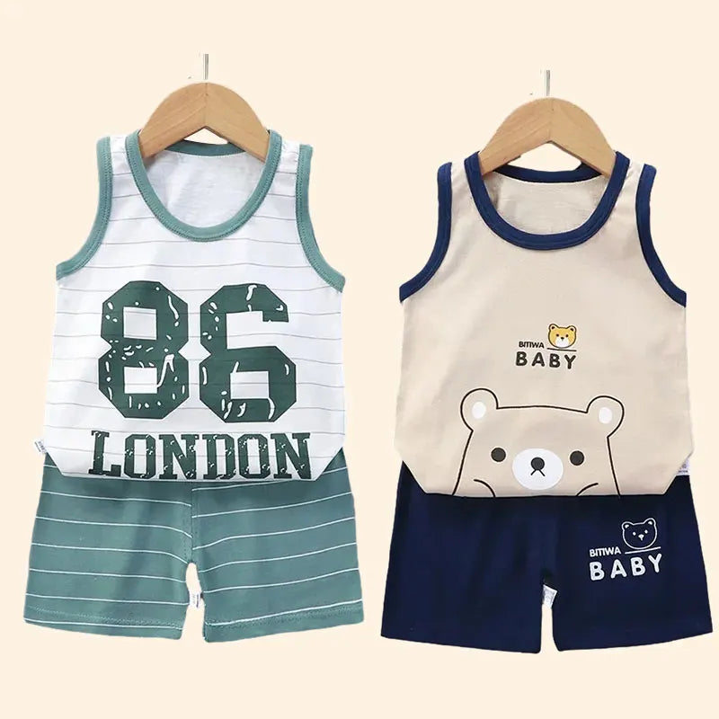 Conjuntos infantis Roupas infantis Meninos Meninas Colete Terno Verão Roupas infantis Bebê Algodão Camisetas Shorts Regata Sem mangas