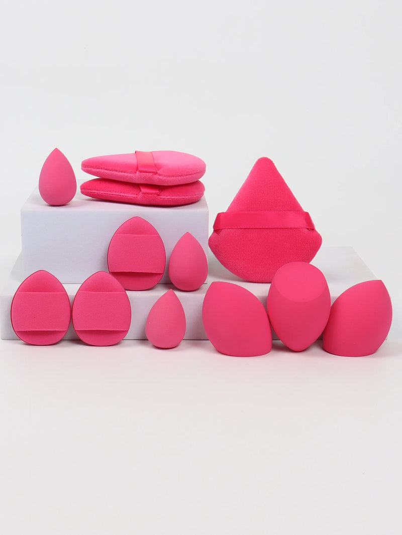 Conjunto de 12 esponjas de maquiagem multiuso, composto por 3 esponjas de pó soltas, 3 mini esponjas de ar, 3 ovos de beleza e 3 mini esponjas de beleza