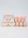 Conjunto de 12 esponjas de maquiagem multiuso, composto por 3 esponjas de pó soltas, 3 mini esponjas de ar, 3 ovos de beleza e 3 mini esponjas de beleza