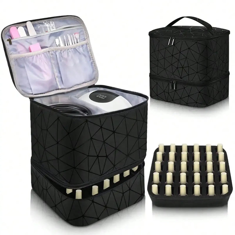 Bolsa organizadora portátil de esmalte de dupla camada para mulheres, caixa de armazenamento de óleos essenciais para viagem, multifuncional