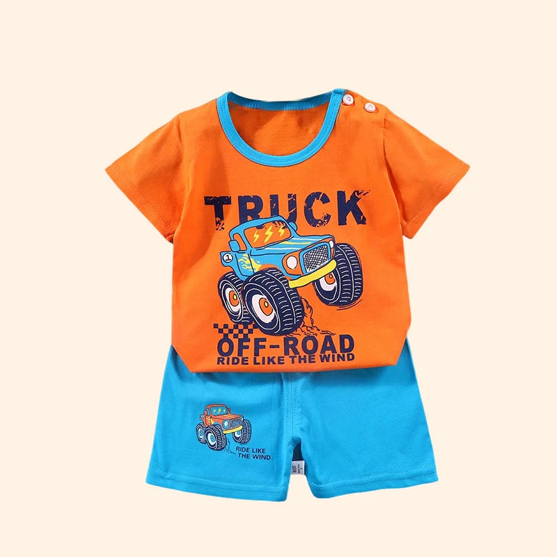 Roupas infantis da moda para meninos e meninas, conjuntos de top e shorts, 2 peças, 100% algodão, macio, verão, roupas de bebê, camiseta e shorts, terno para criança