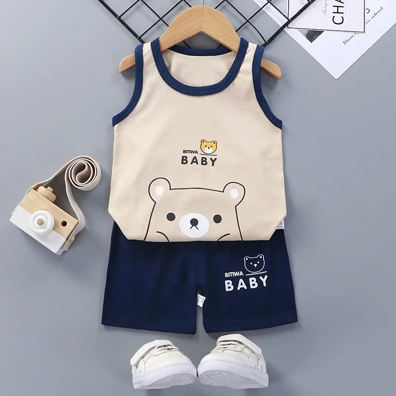 Conjuntos infantis Roupas infantis Meninos Meninas Colete Terno Verão Roupas infantis Bebê Algodão Camisetas Shorts Regata Sem mangas