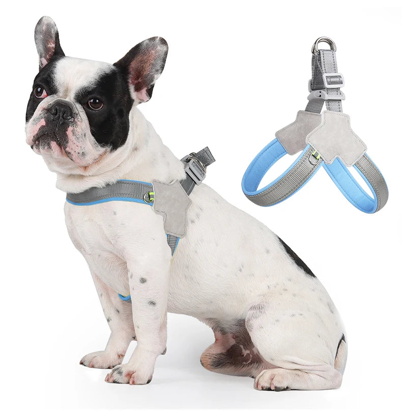 Peitoral refletivo para cães de pequeno e médio porte, colete sem puxão para gatos, filhotes, pug, chihuahua, bulldog,