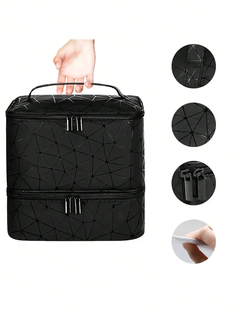 Bolsa organizadora portátil de esmalte de dupla camada para mulheres, caixa de armazenamento de óleos essenciais para viagem, multifuncional