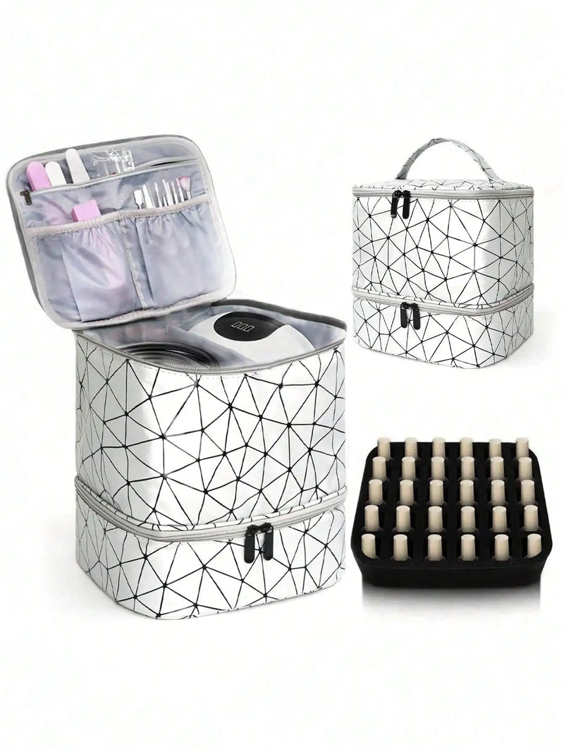 Bolsa organizadora portátil de esmalte de dupla camada para mulheres, caixa de armazenamento de óleos essenciais para viagem, multifuncional