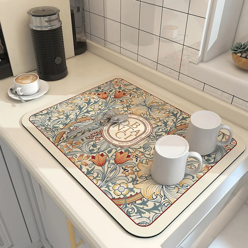 Tapete de drenagem absorvente super antiderrapante para cozinha, tapete de drenagem super absorvente para pratos de café, tapete de drenagem de banheiro de secagem rápida