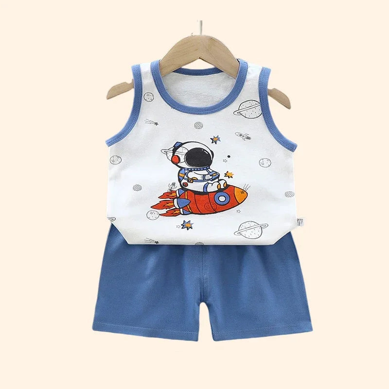 Conjuntos infantis Roupas infantis Meninos Meninas Colete Terno Verão Roupas infantis Bebê Algodão Camisetas Shorts Regata Sem mangas