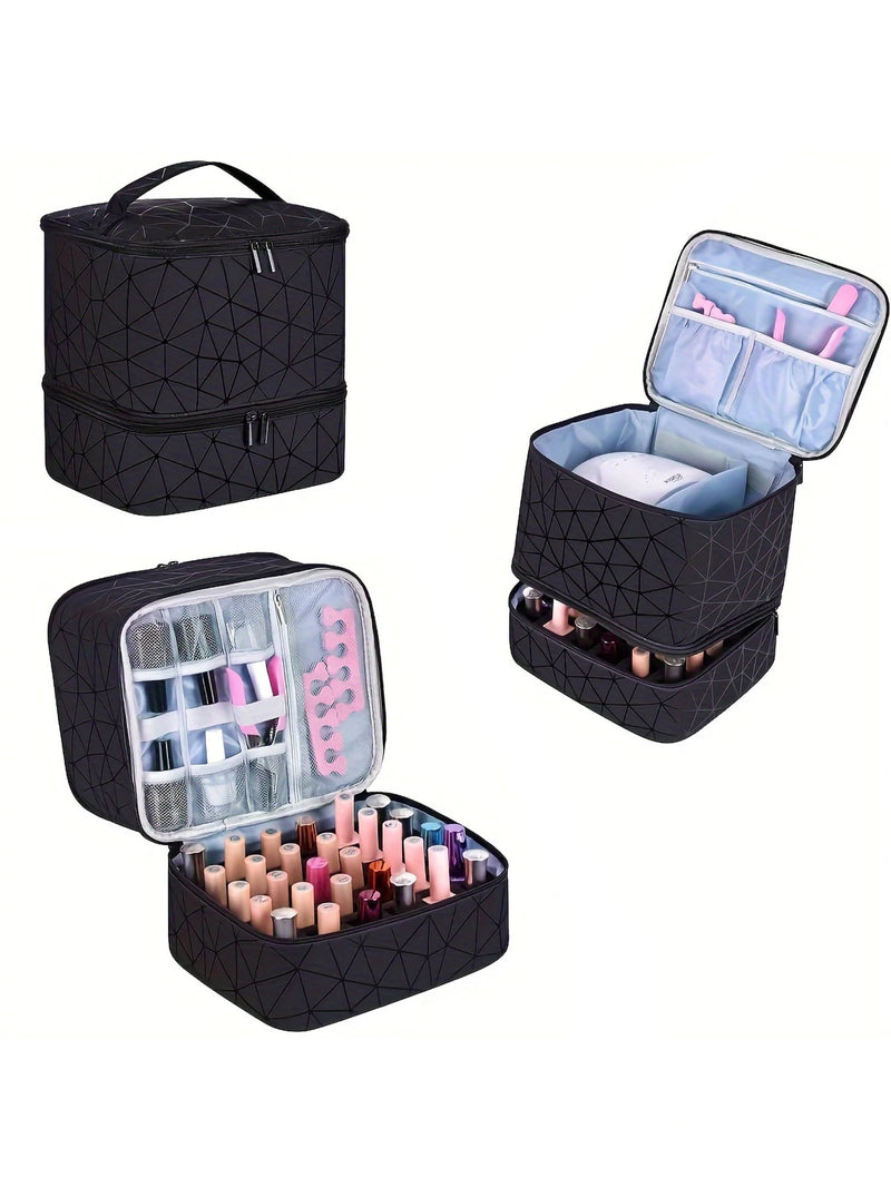 Bolsa organizadora portátil de esmalte de dupla camada para mulheres, caixa de armazenamento de óleos essenciais para viagem, multifuncional