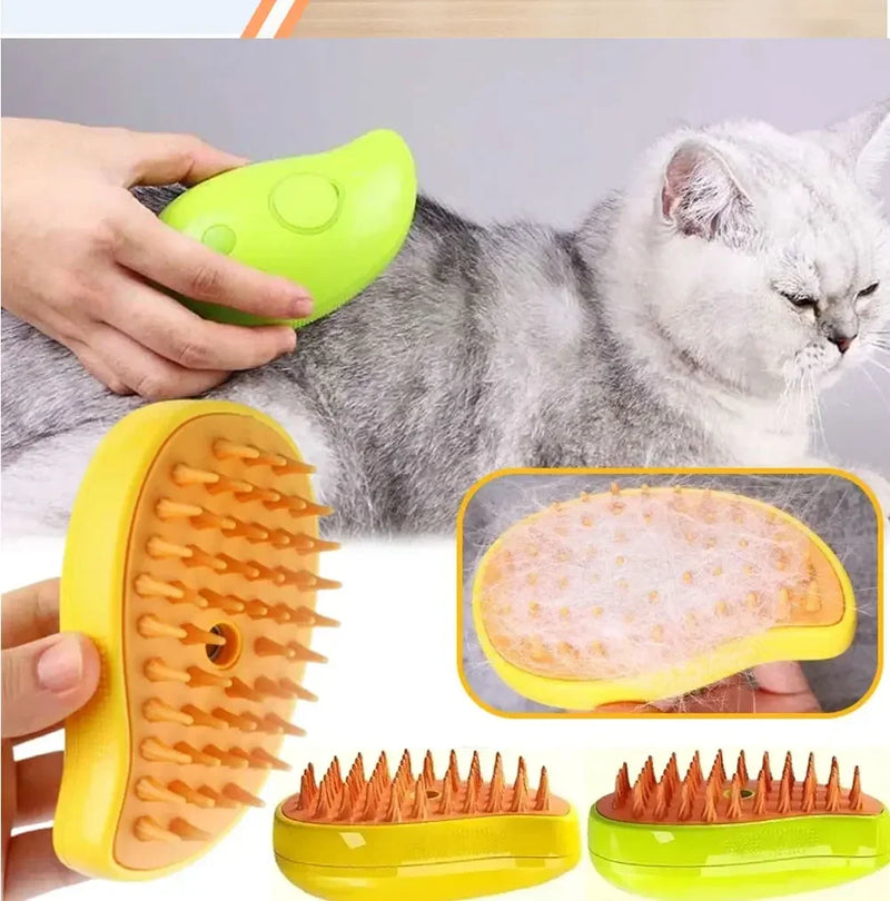 Escova elétrica para massagem e tosa de animais de estimação,  3 em 1 a vapor para gatos e cães