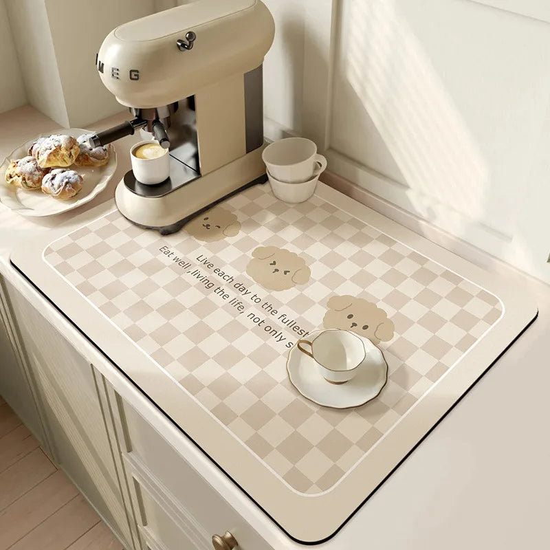 Tapete de drenagem absorvente super antiderrapante para cozinha, tapete de drenagem super absorvente para pratos de café, tapete de drenagem de banheiro de secagem rápida