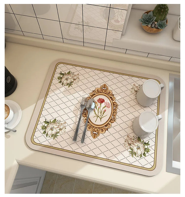 Tapete de drenagem absorvente super antiderrapante para cozinha, tapete de drenagem super absorvente para pratos de café, tapete de drenagem de banheiro de secagem rápida