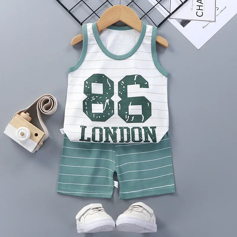 Conjuntos infantis Roupas infantis Meninos Meninas Colete Terno Verão Roupas infantis Bebê Algodão Camisetas Shorts Regata Sem mangas