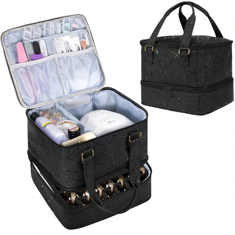 Bolsa organizadora portátil de esmalte de dupla camada para mulheres, caixa de armazenamento de óleos essenciais para viagem, multifuncional