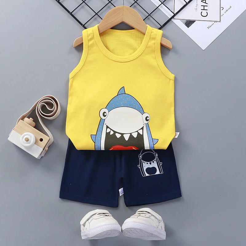 Conjuntos infantis Roupas infantis Meninos Meninas Colete Terno Verão Roupas infantis Bebê Algodão Camisetas Shorts Regata Sem mangas