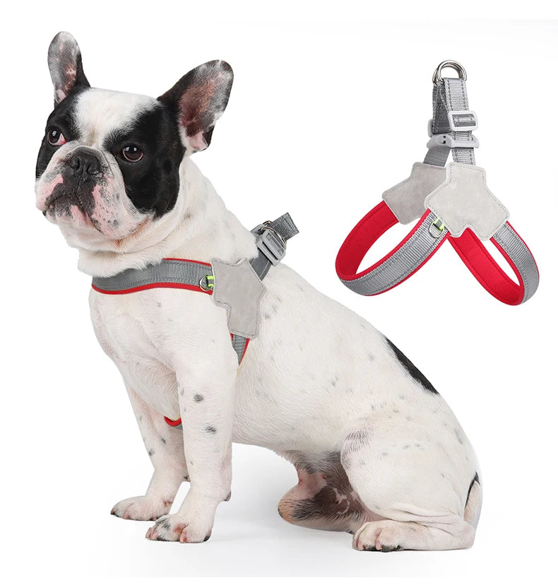 Peitoral refletivo para cães de pequeno e médio porte, colete sem puxão para gatos, filhotes, pug, chihuahua, bulldog,