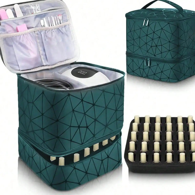 Bolsa organizadora portátil de esmalte de dupla camada para mulheres, caixa de armazenamento de óleos essenciais para viagem, multifuncional