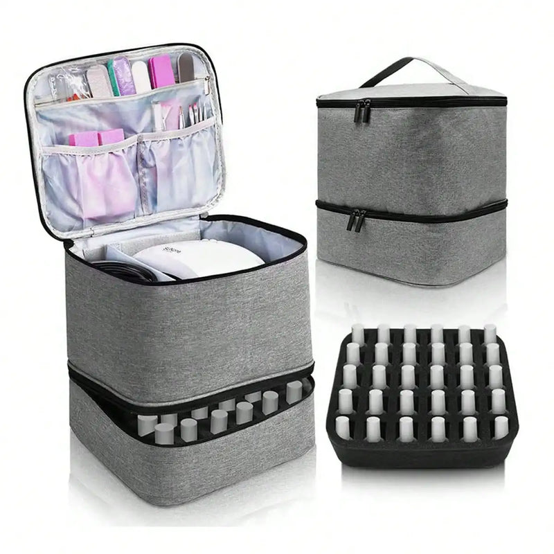 Bolsa organizadora portátil de esmalte de dupla camada para mulheres, caixa de armazenamento de óleos essenciais para viagem, multifuncional