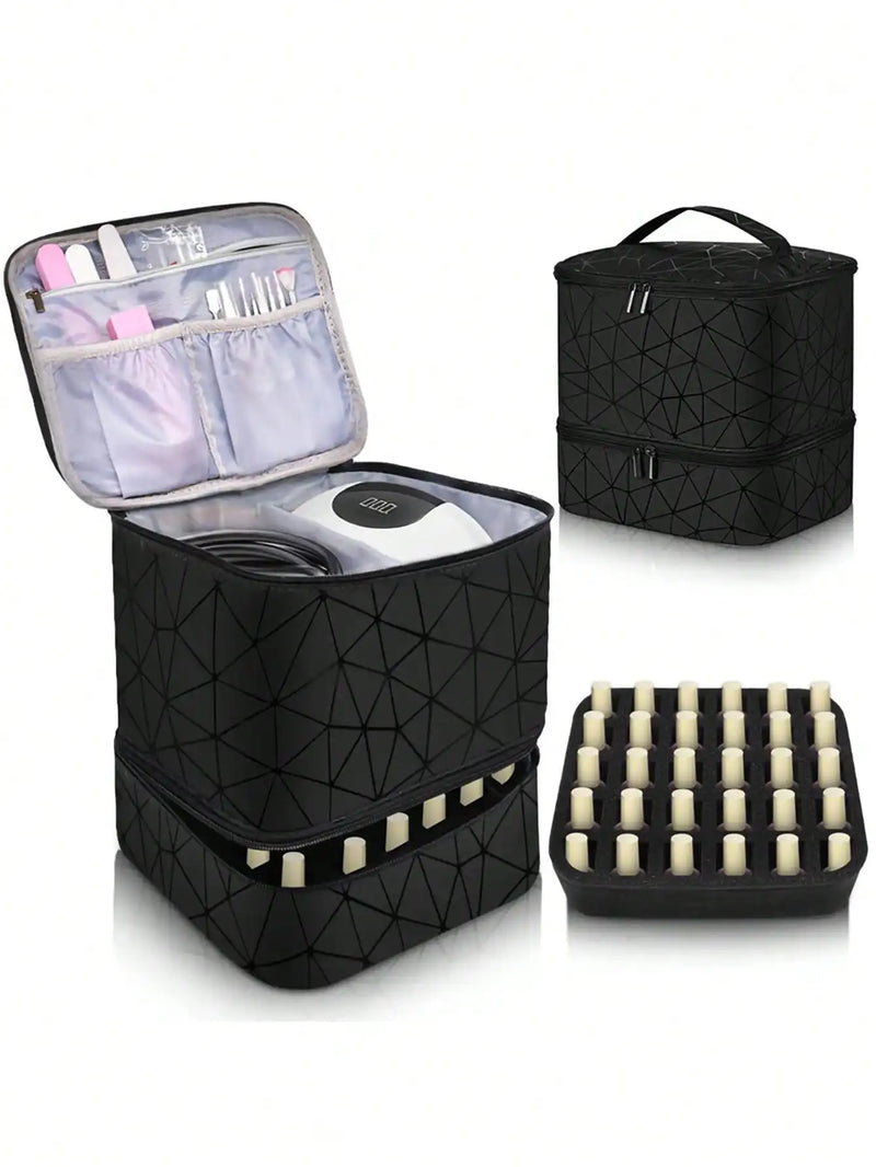 Bolsa organizadora portátil de esmalte de dupla camada para mulheres, caixa de armazenamento de óleos essenciais para viagem, multifuncional