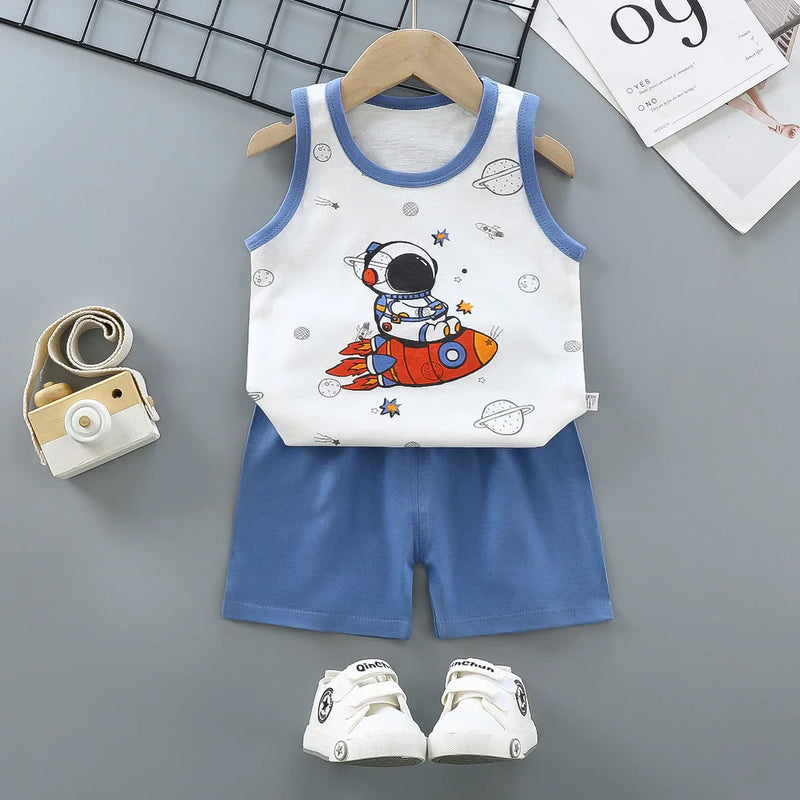 Conjuntos infantis Roupas infantis Meninos Meninas Colete Terno Verão Roupas infantis Bebê Algodão Camisetas Shorts Regata Sem mangas