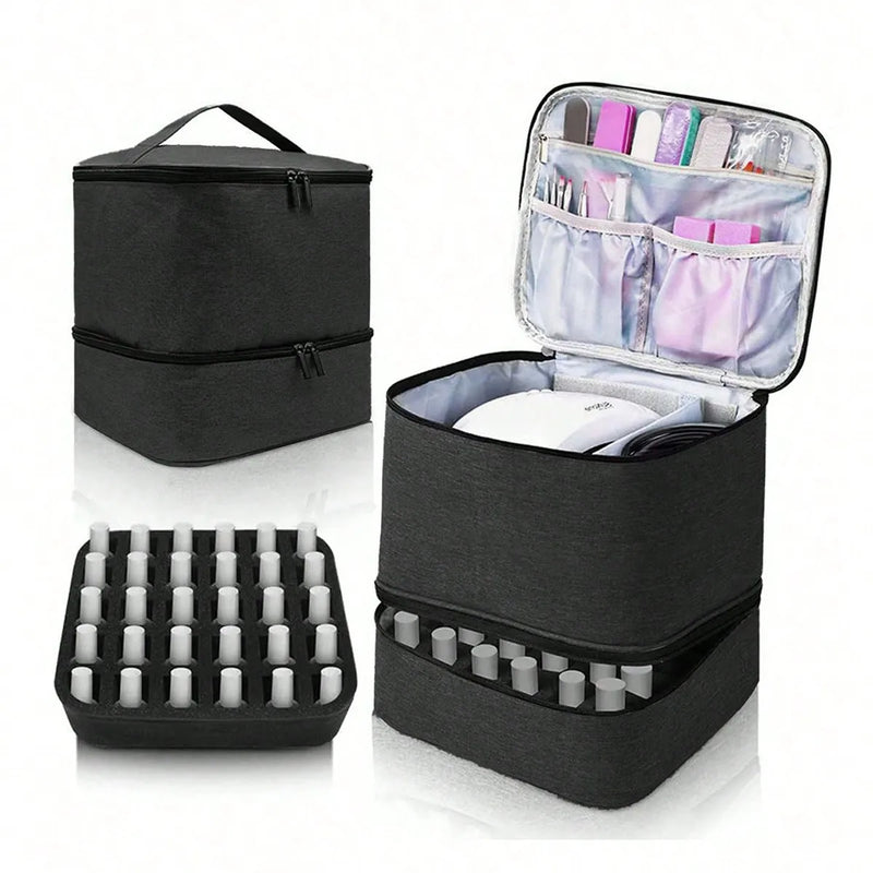 Bolsa organizadora portátil de esmalte de dupla camada para mulheres, caixa de armazenamento de óleos essenciais para viagem, multifuncional