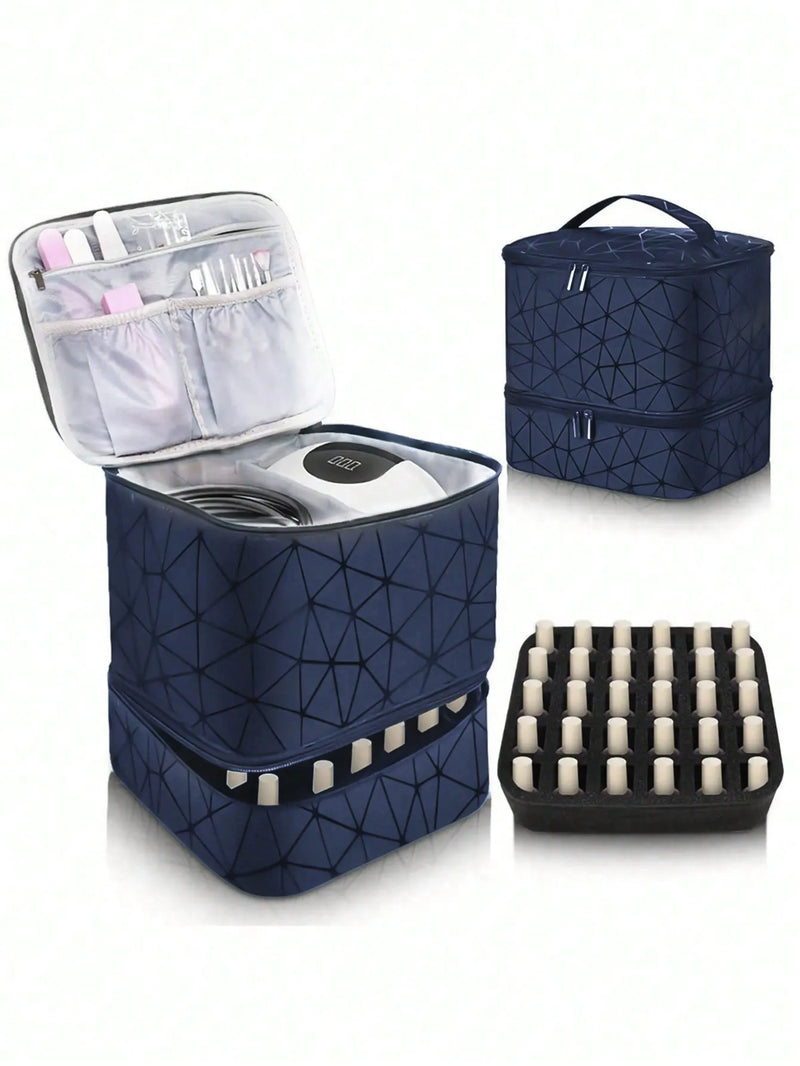Bolsa organizadora portátil de esmalte de dupla camada para mulheres, caixa de armazenamento de óleos essenciais para viagem, multifuncional