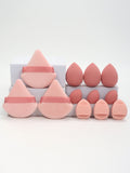 Conjunto de 12 esponjas de maquiagem multiuso, composto por 3 esponjas de pó soltas, 3 mini esponjas de ar, 3 ovos de beleza e 3 mini esponjas de beleza
