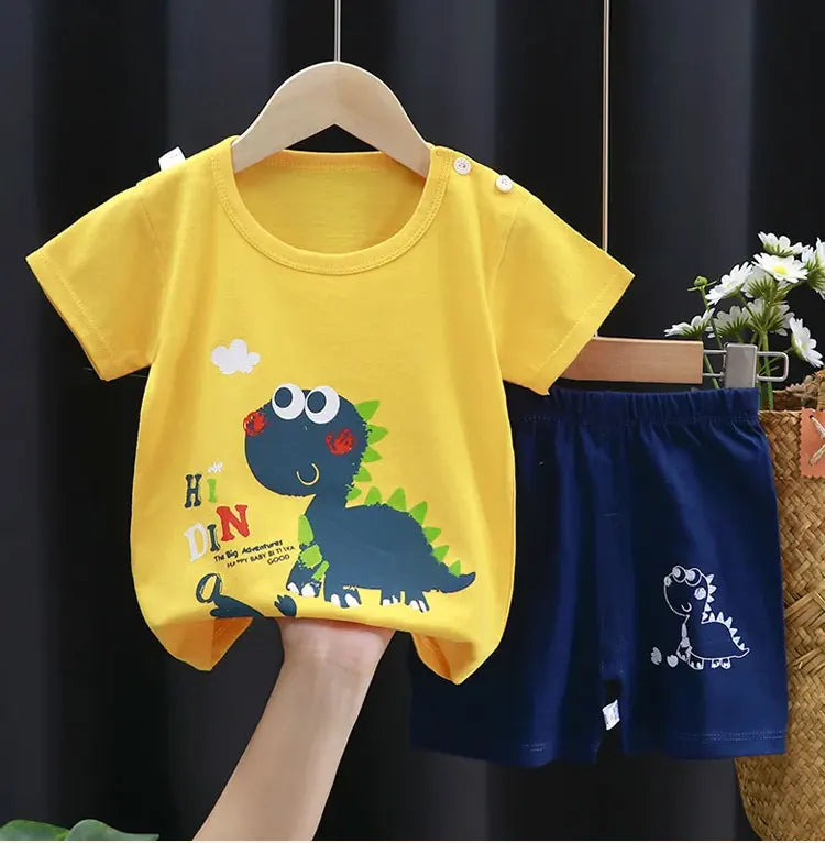 Roupas infantis da moda para meninos e meninas, conjuntos de top e shorts, 2 peças, 100% algodão, macio, verão, roupas de bebê, camiseta e shorts, terno para criança