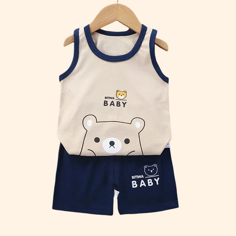 Conjuntos infantis Roupas infantis Meninos Meninas Colete Terno Verão Roupas infantis Bebê Algodão Camisetas Shorts Regata Sem mangas