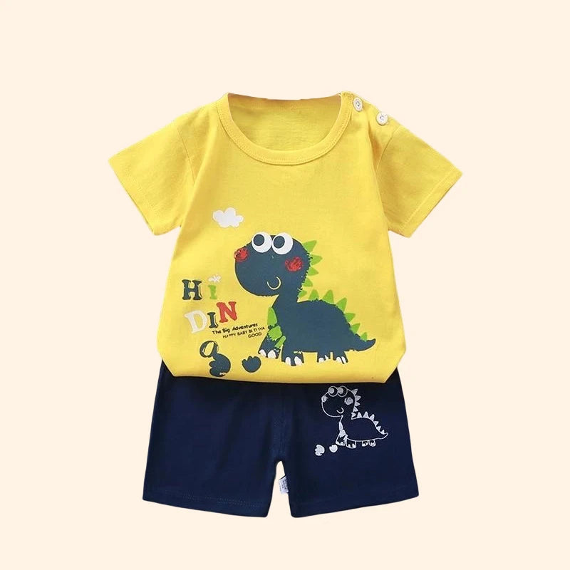 Roupas infantis da moda para meninos e meninas, conjuntos de top e shorts, 2 peças, 100% algodão, macio, verão, roupas de bebê, camiseta e shorts, terno para criança