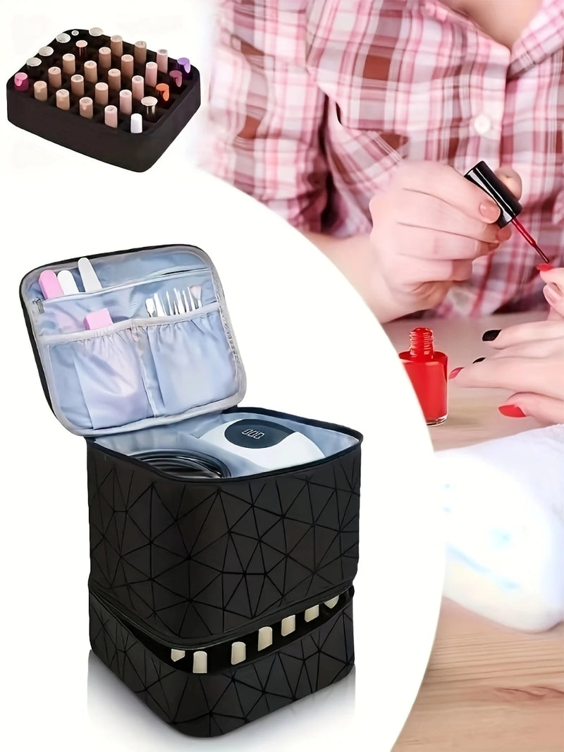 Bolsa organizadora portátil de esmalte de dupla camada para mulheres, caixa de armazenamento de óleos essenciais para viagem, multifuncional