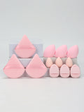 Conjunto de 12 esponjas de maquiagem multiuso, composto por 3 esponjas de pó soltas, 3 mini esponjas de ar, 3 ovos de beleza e 3 mini esponjas de beleza