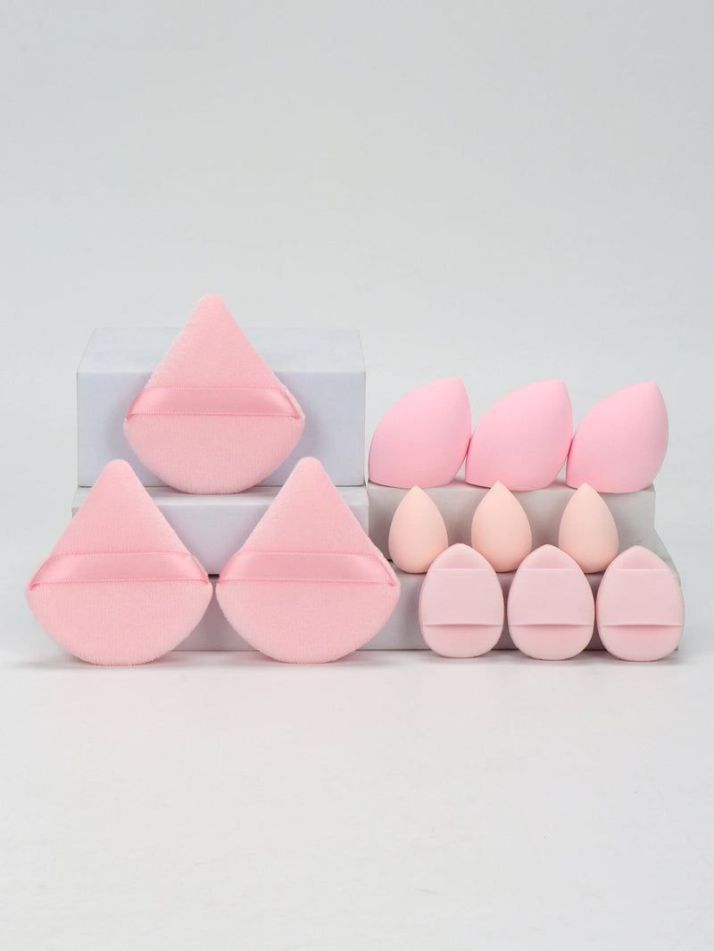Conjunto de 12 esponjas de maquiagem multiuso, composto por 3 esponjas de pó soltas, 3 mini esponjas de ar, 3 ovos de beleza e 3 mini esponjas de beleza