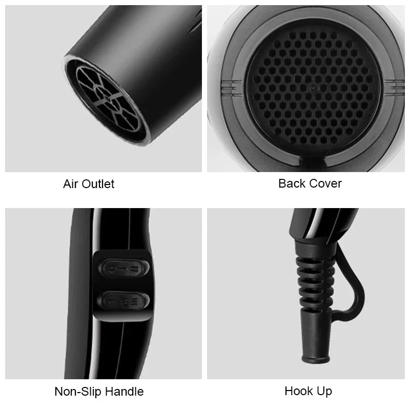 Secador de cabelo profissional 2200W,  aquecimento rápido, ajuste de quente e frio, com ar iônico com coletor de ar