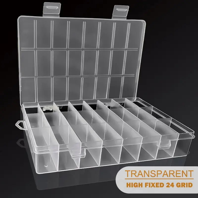 Caixa de plástico com 24 compartimentos para armazenamento de joias, brincos, contas, parafusos, colecionador de moeda etc.. recipiente doméstico