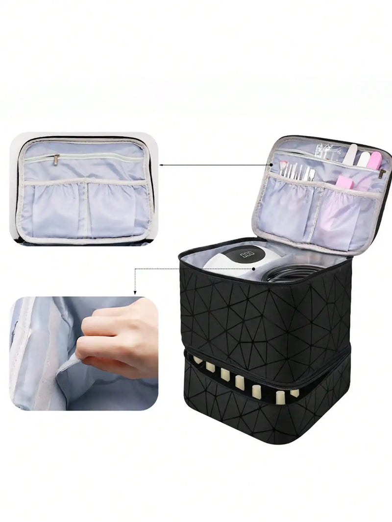 Bolsa organizadora portátil de esmalte de dupla camada para mulheres, caixa de armazenamento de óleos essenciais para viagem, multifuncional