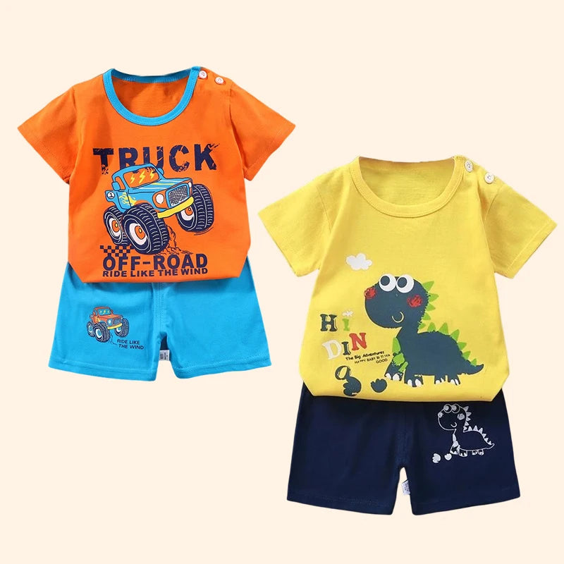 Roupas infantis da moda para meninos e meninas, conjuntos de top e shorts, 2 peças, 100% algodão, macio, verão, roupas de bebê, camiseta e shorts, terno para criança