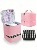 Bolsa organizadora portátil de esmalte de dupla camada para mulheres, caixa de armazenamento de óleos essenciais para viagem, multifuncional