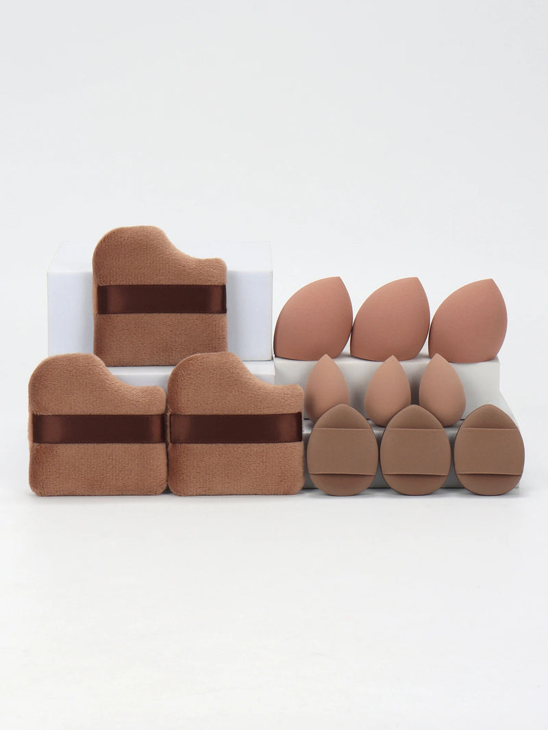 Conjunto de 12 esponjas de maquiagem multiuso, composto por 3 esponjas de pó soltas, 3 mini esponjas de ar, 3 ovos de beleza e 3 mini esponjas de beleza