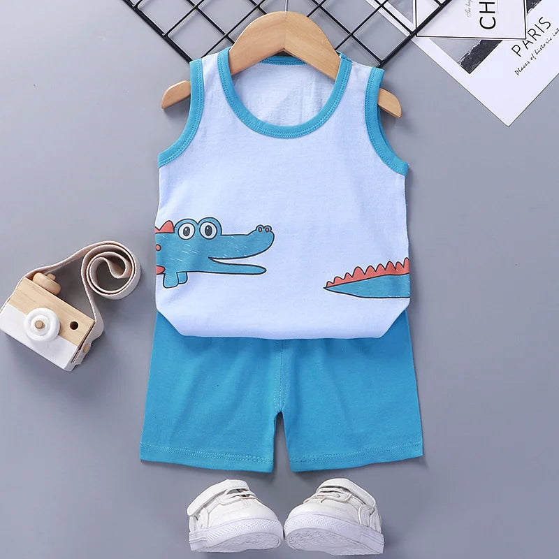 Conjuntos infantis Roupas infantis Meninos Meninas Colete Terno Verão Roupas infantis Bebê Algodão Camisetas Shorts Regata Sem mangas