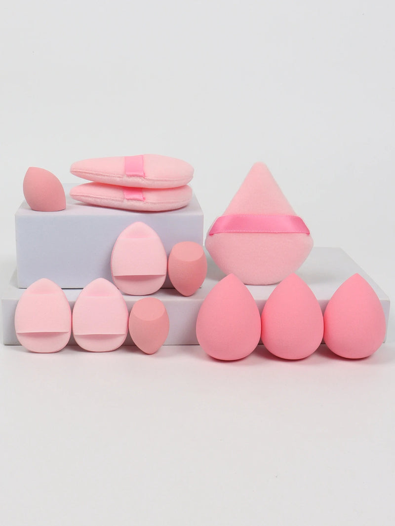 Conjunto de 12 esponjas de maquiagem multiuso, composto por 3 esponjas de pó soltas, 3 mini esponjas de ar, 3 ovos de beleza e 3 mini esponjas de beleza